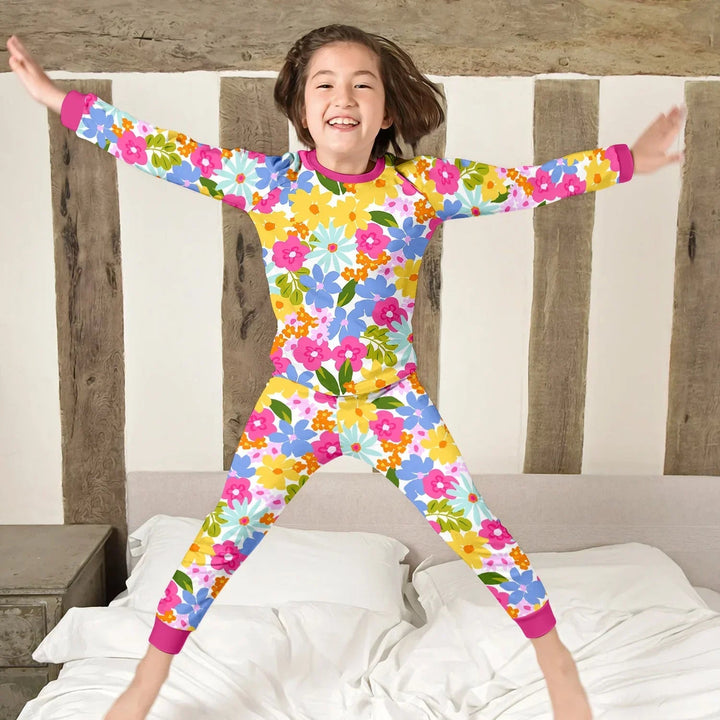 Summer Flowers Two Piece Long Sleeve Pajama Set - Zumbamboo