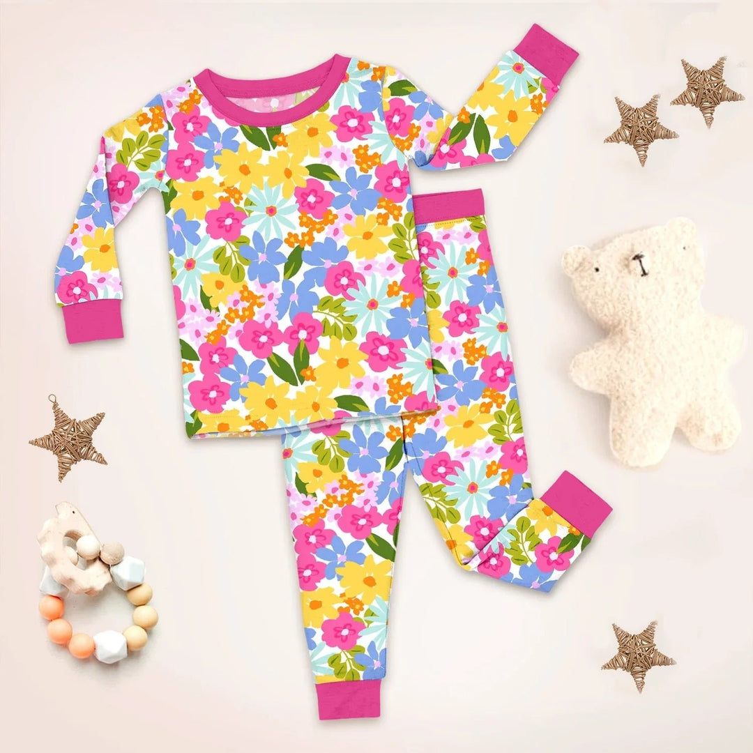Summer Flowers Two Piece Long Sleeve Pajama Set - Zumbamboo