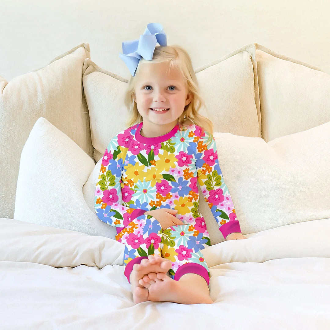 Summer Flowers Two Piece Long Sleeve Pajama Set - Zumbamboo