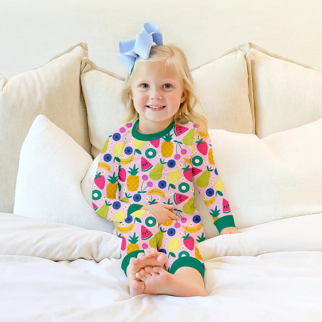 Summer Fruits Two Piece Long Sleeve Pajama Set - Zumbamboo