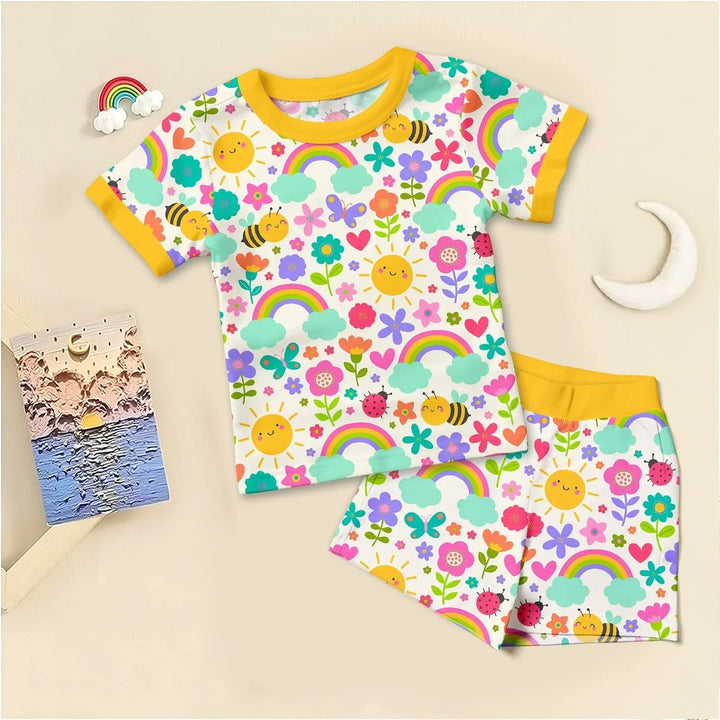 Summer Sunshine Two Piece Short Sleeve Shorts Pajama Set - Zumbamboo