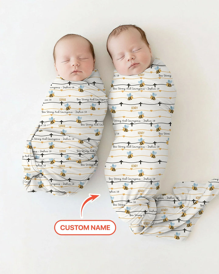 Bee Strong And Courageous Custom Name swaddle blanket