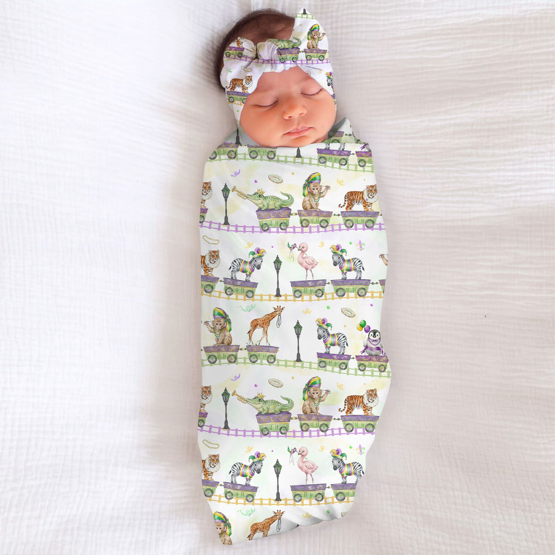 Mardi Gras Jungle Krewe Swaddle Blanket