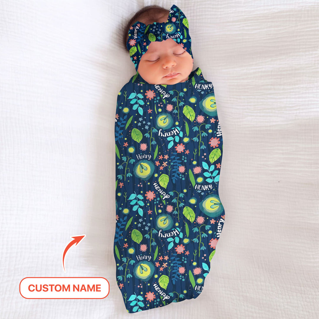 Nighttime Bugs Custom Name Swaddle Blanket