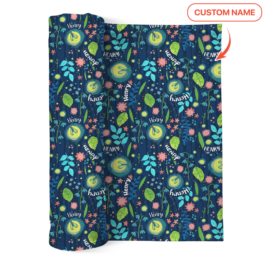 Nighttime Bugs Custom Name Swaddle Blanket