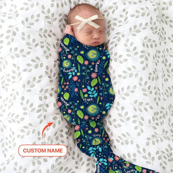 Nighttime Bugs Custom Name Swaddle Blanket
