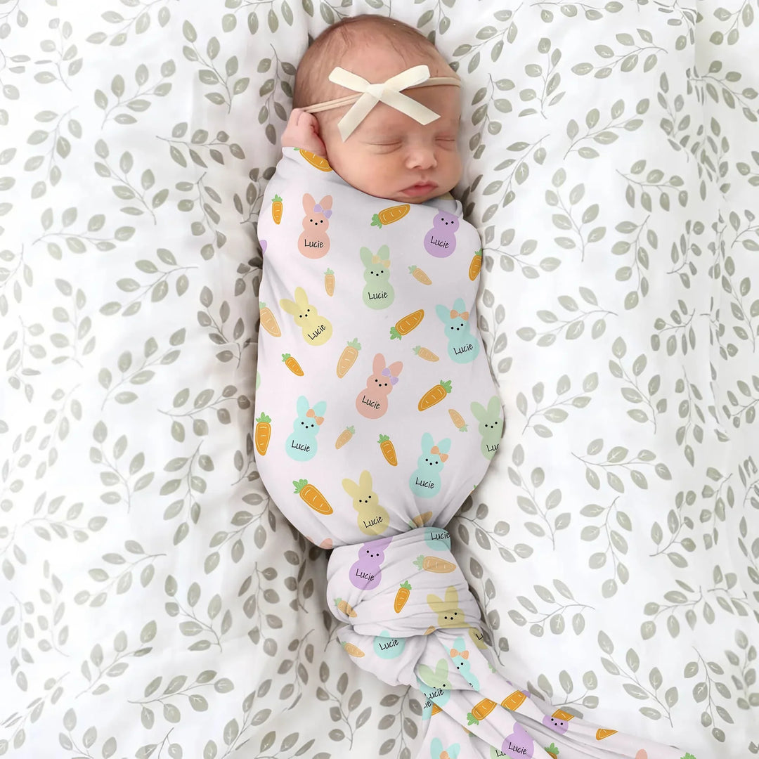 Custom Name Easter Bunny swaddle blanket