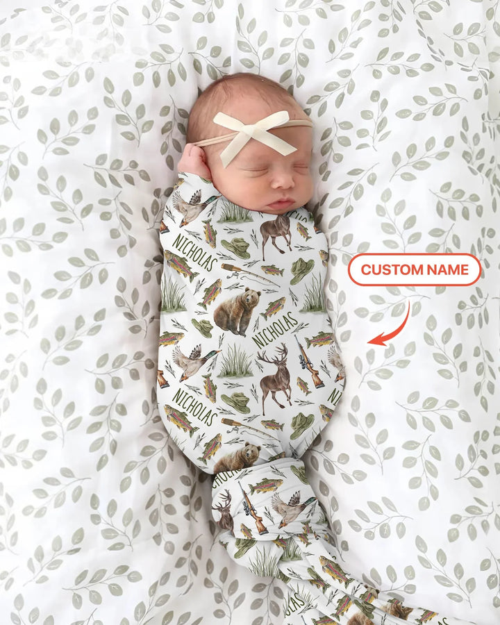 Custom Name Little Hunter swaddle blanket