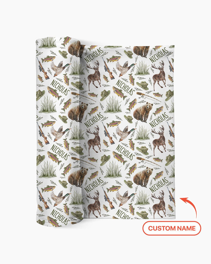 Custom Name Little Hunter swaddle blanket