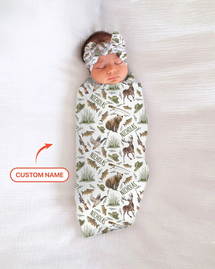 Custom Name Little Hunter swaddle blanket