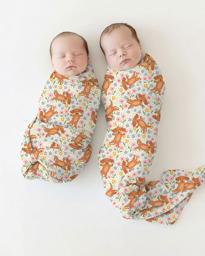 Dachshund Blooms Family Matching swaddle blanket