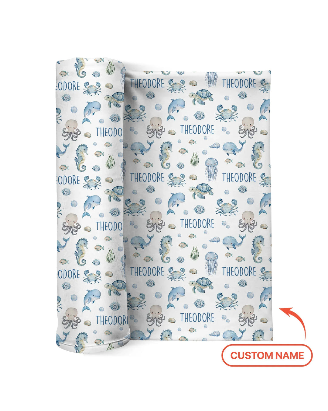 Custom Name Ocean Friends  swaddle blanket