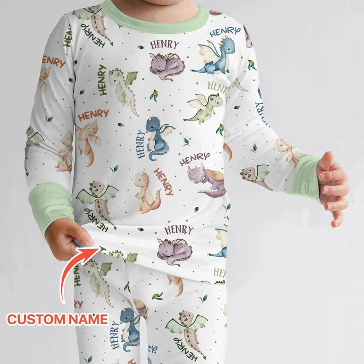 Sweet Baby Dragons Custom Name Two Piece Long Sleeve Pajama Set - Zumbamboo