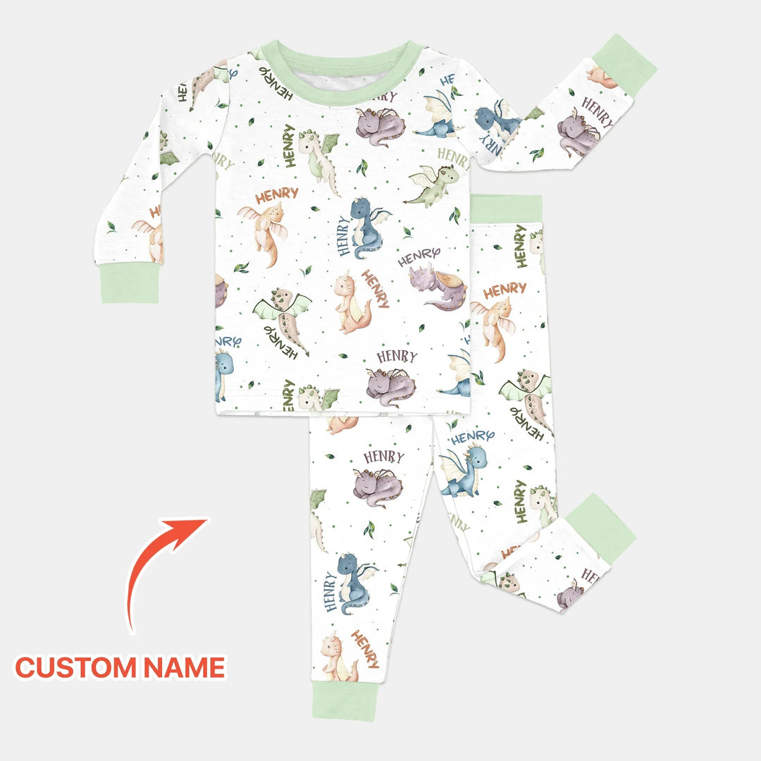 Sweet Baby Dragons Custom Name Two Piece Long Sleeve Pajama Set - Zumbamboo