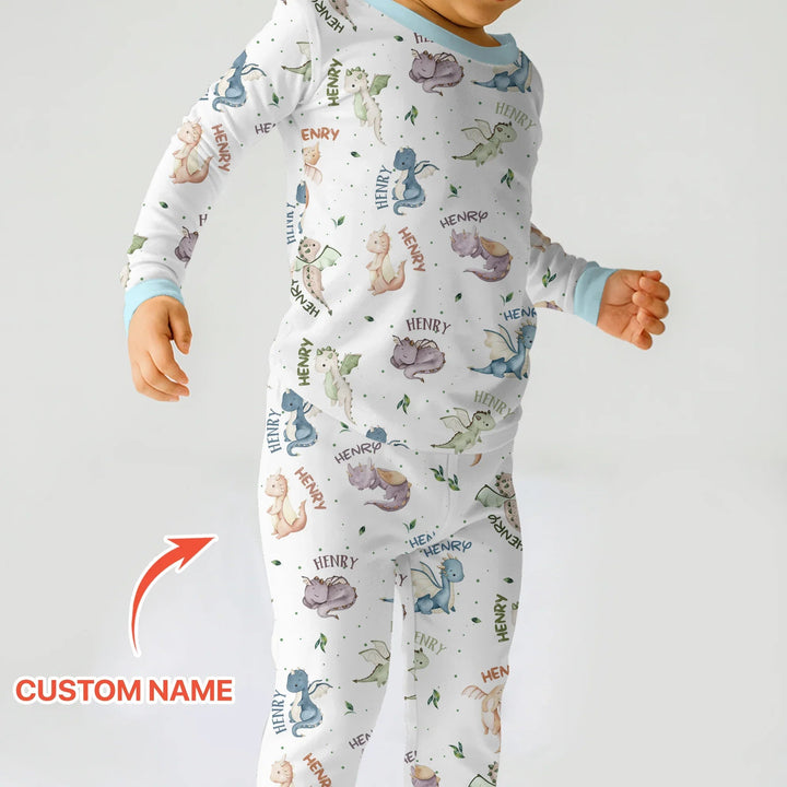 Sweet Baby Dragons Custom Name Two Piece Long Sleeve Pajama Set - Zumbamboo