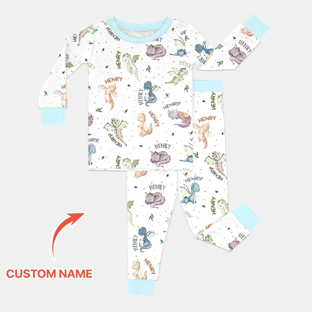 Sweet Baby Dragons Custom Name Two Piece Long Sleeve Pajama Set - Zumbamboo