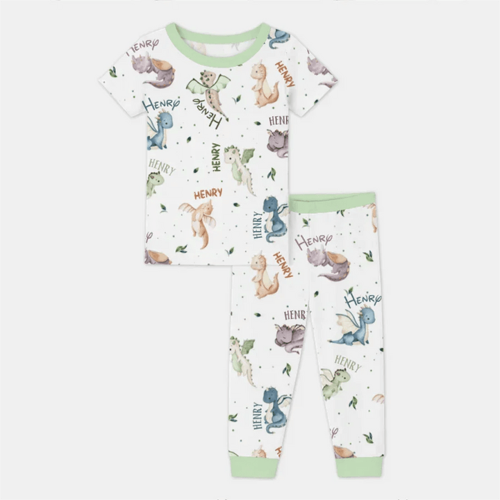 Sweet Baby Dragons Custom Name Two Piece Short Sleeve Pajama Set - Zumbamboo