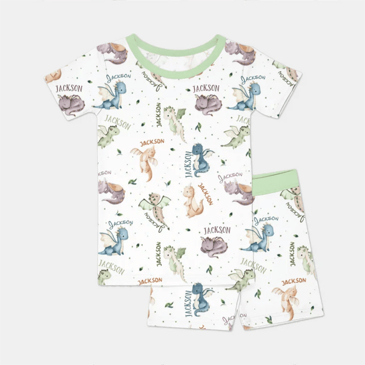 Sweet Baby Dragons Custom Name Two Piece Short Sleeve Shorts Pajama Set - Zumbamboo