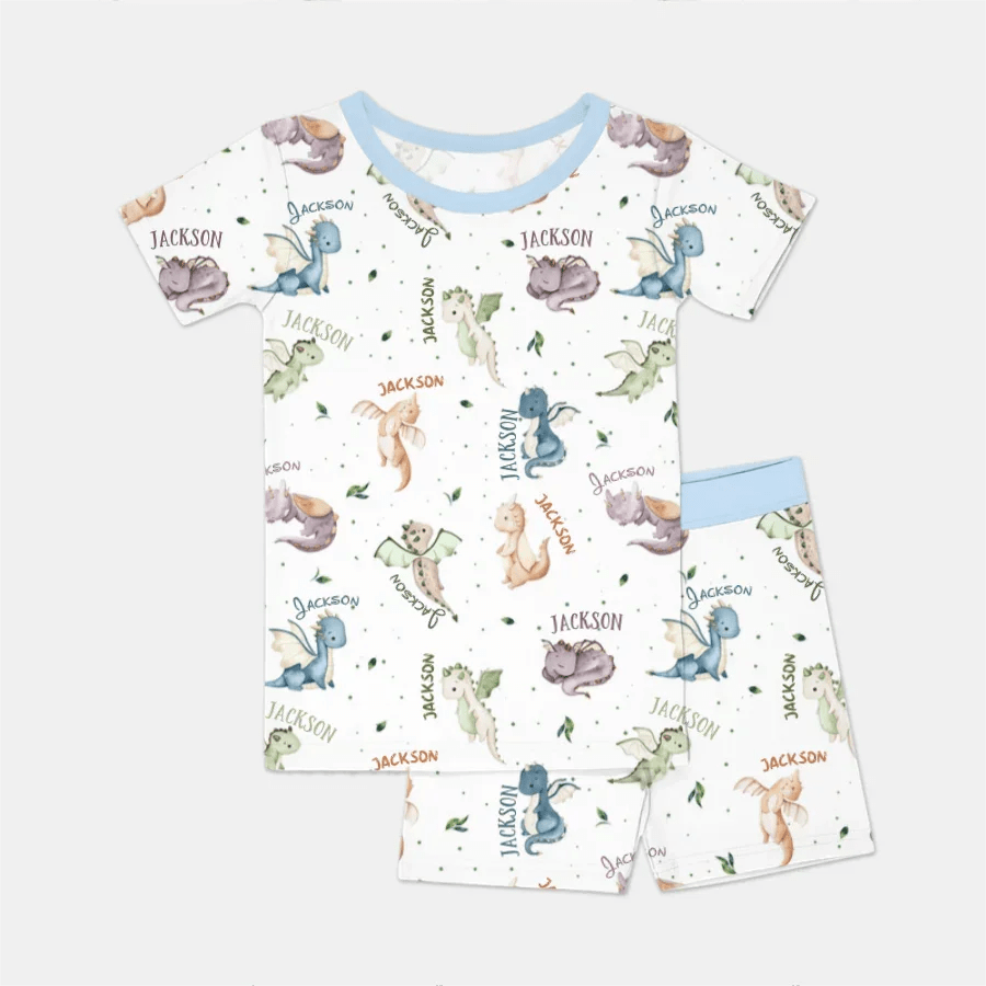 Sweet Baby Dragons Custom Name Two Piece Short Sleeve Shorts Pajama Set - Zumbamboo