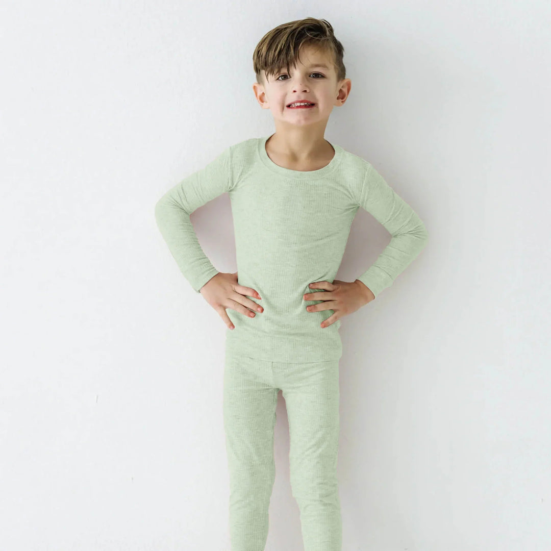 Sweet Sage Ribbed Two Piece Long Sleeve Pajama Set - Zumbamboo