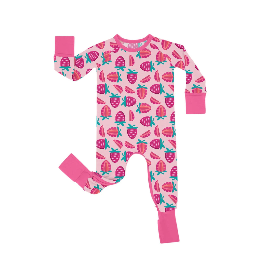 Sweet Strawberries Crescent Zippered Romper - Zumbamboo