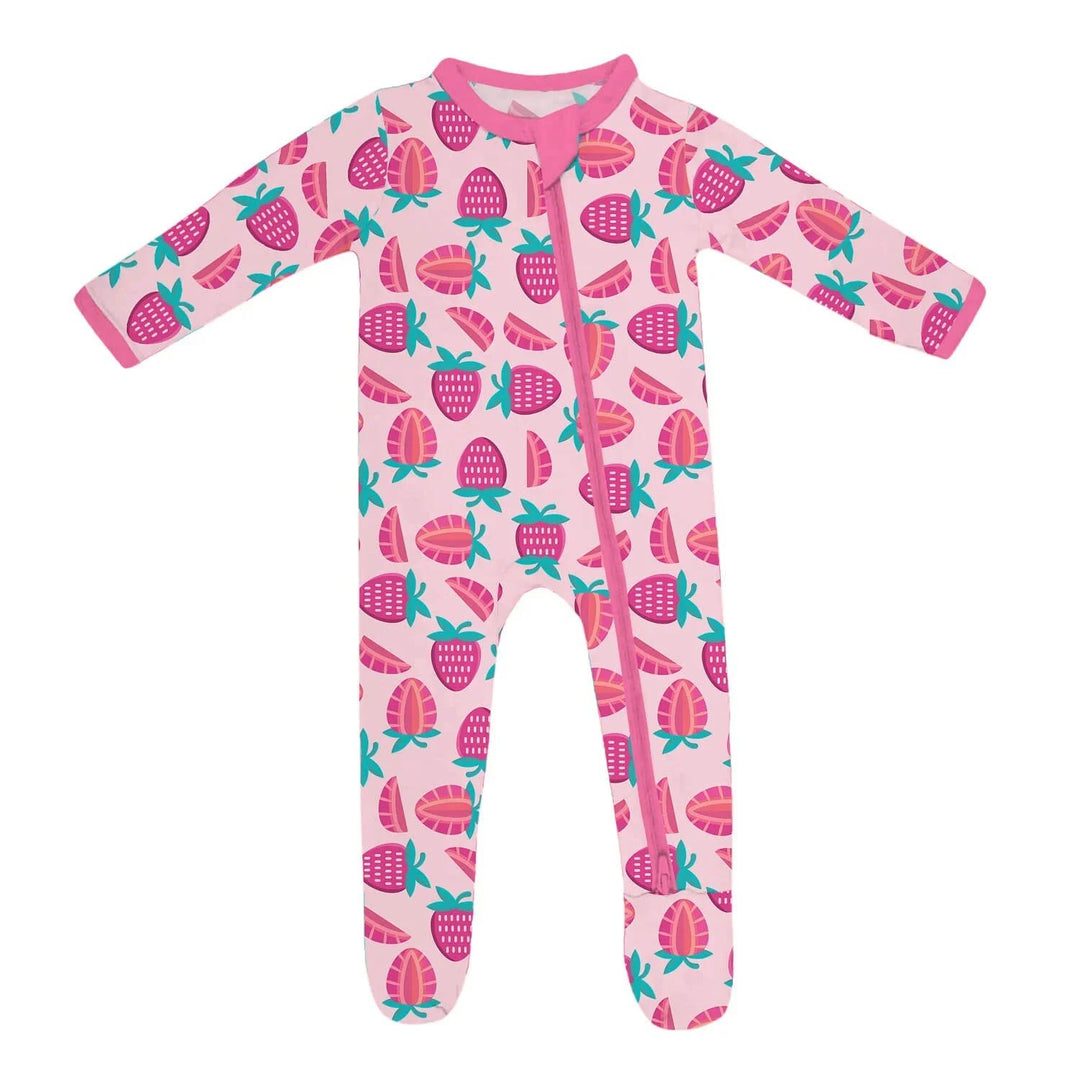 Sweet Strawberries Zippered Footie Romper - Zumbamboo