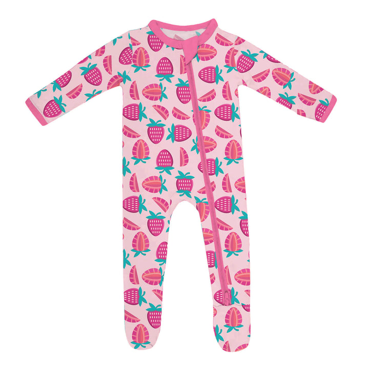 Sweet Strawberries Zippered Footie Romper