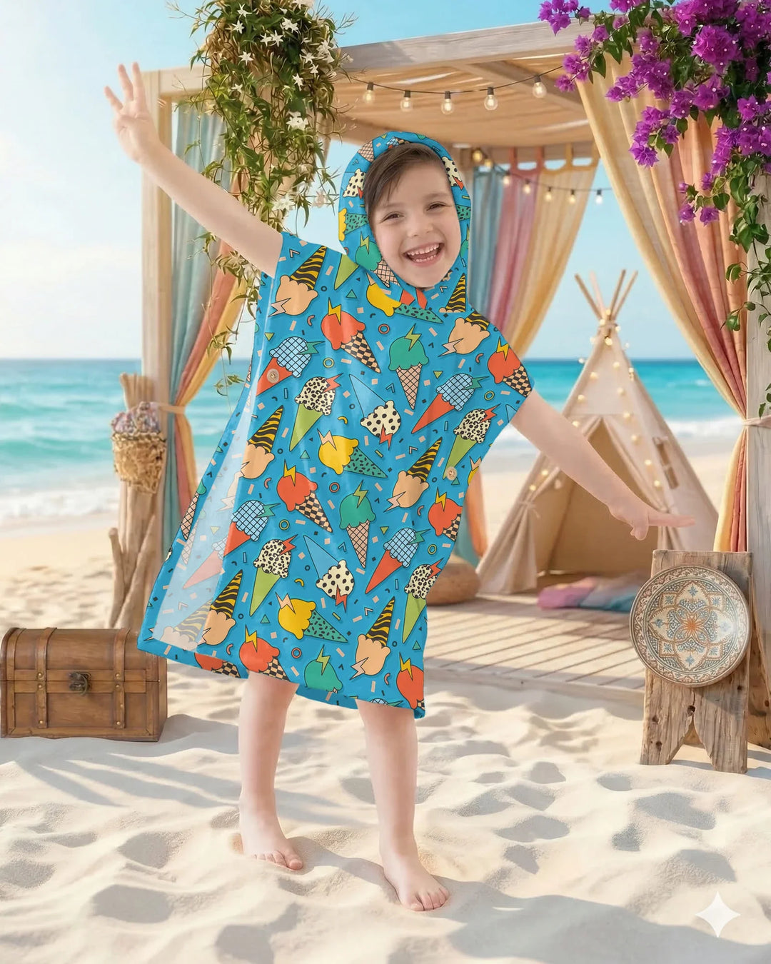 Summer Retro Ice Creams Family Matching Bamboo Swim Poncho