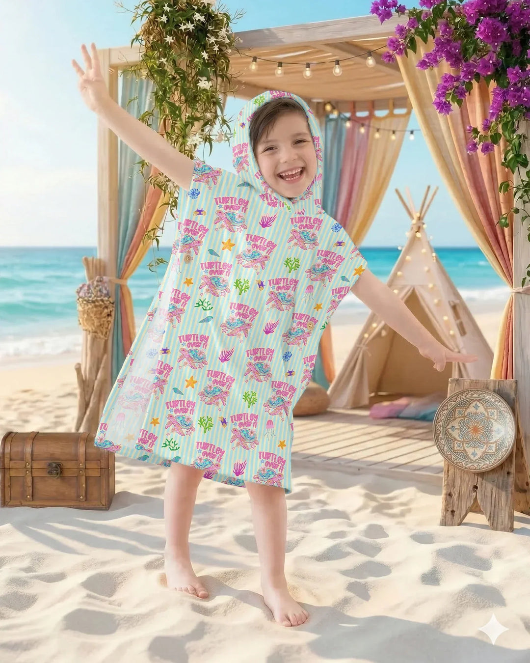 Turtley Over It Family Matching Bamboo Swim Poncho