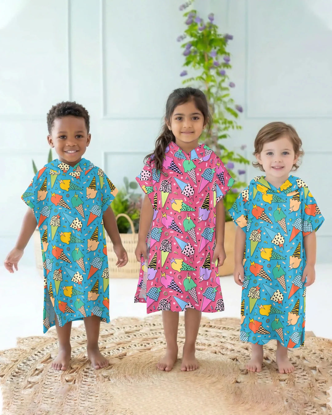Summer Retro Ice Creams Family Matching Bamboo Swim Poncho