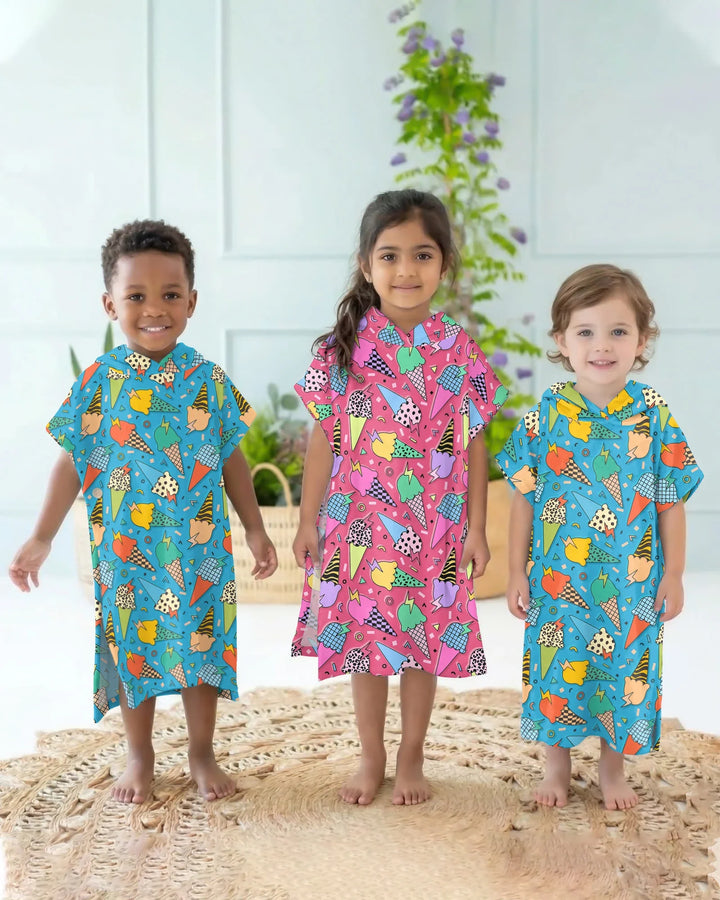 Summer Retro Ice Creams Family Matching Bamboo Swim Poncho