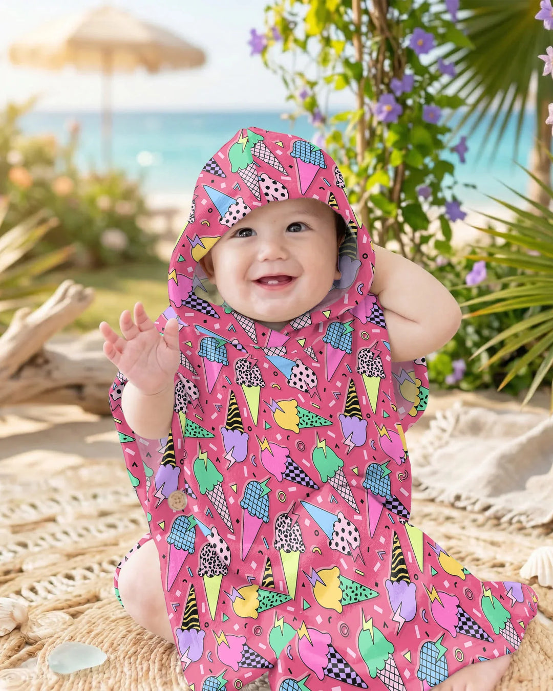 Summer Retro Ice Creams Family Matching Bamboo Swim Poncho