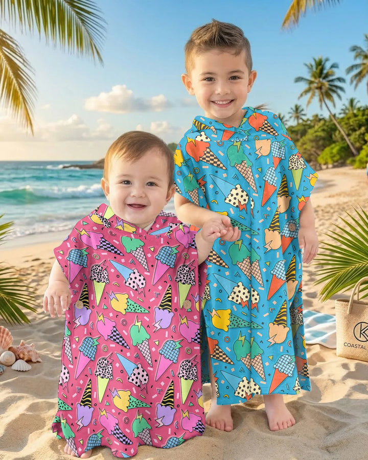 Summer Retro Ice Creams Family Matching Bamboo Swim Poncho