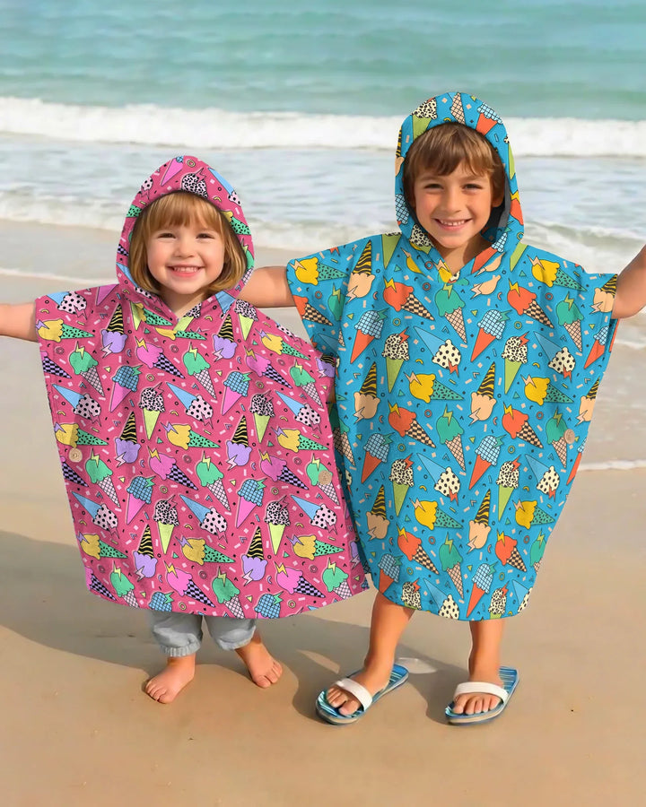 Summer Retro Ice Creams Family Matching Bamboo Swim Poncho