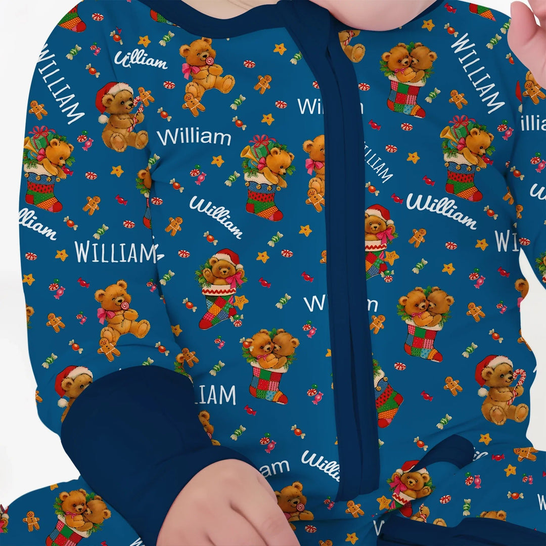 Teddy Bear Merry Christmas Custom Name Convertible Zippy - Zumbamboo