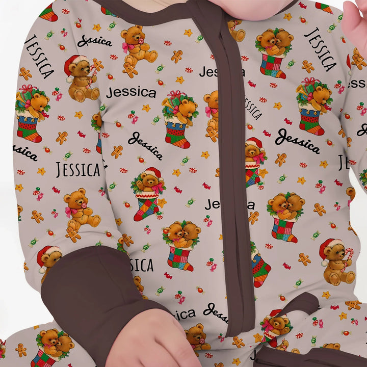 Teddy Bear Merry Christmas Custom Name Convertible Zippy - Zumbamboo