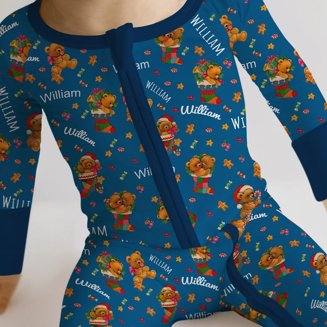 Teddy Bear Merry Christmas Custom Name Convertible Zippy - Zumbamboo