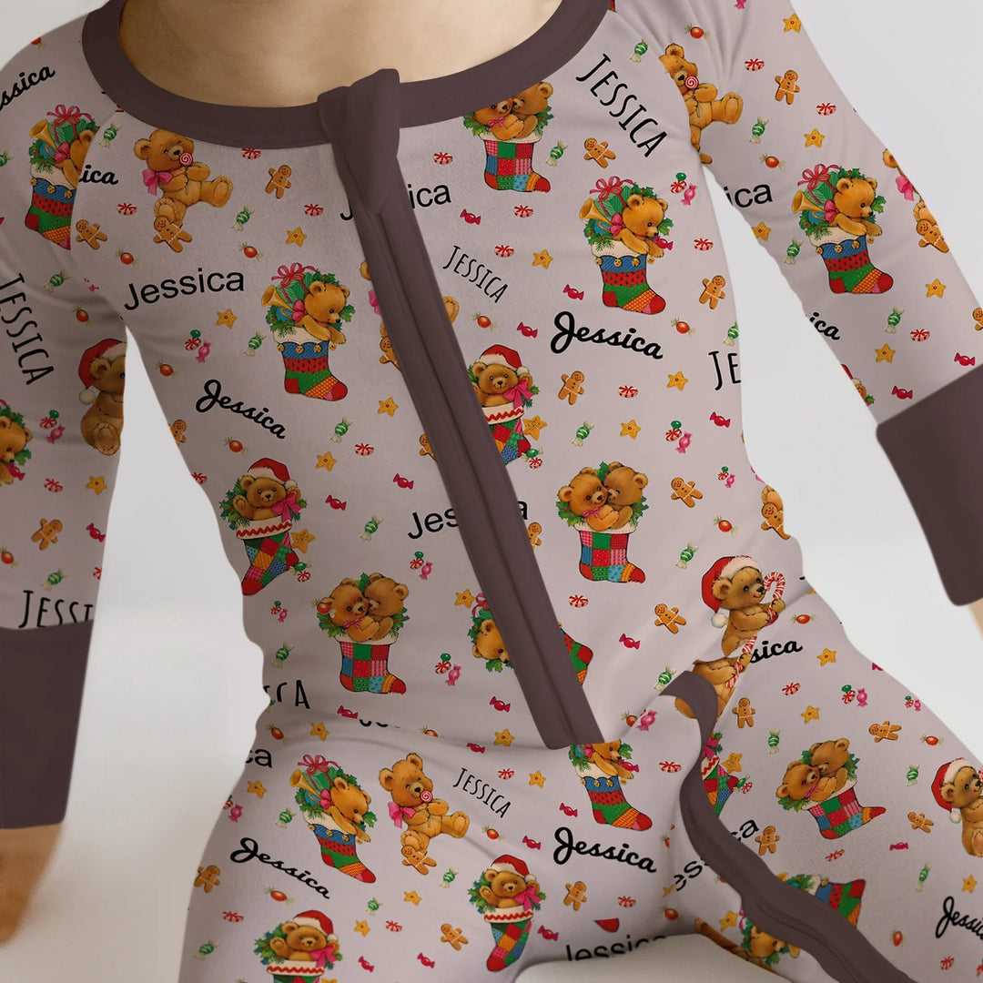 Teddy Bear Merry Christmas Custom Name Convertible Zippy - Zumbamboo