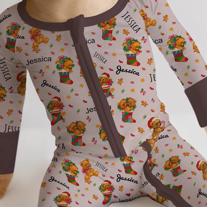 Teddy Bear Merry Christmas Custom Name Convertible Zippy - Zumbamboo