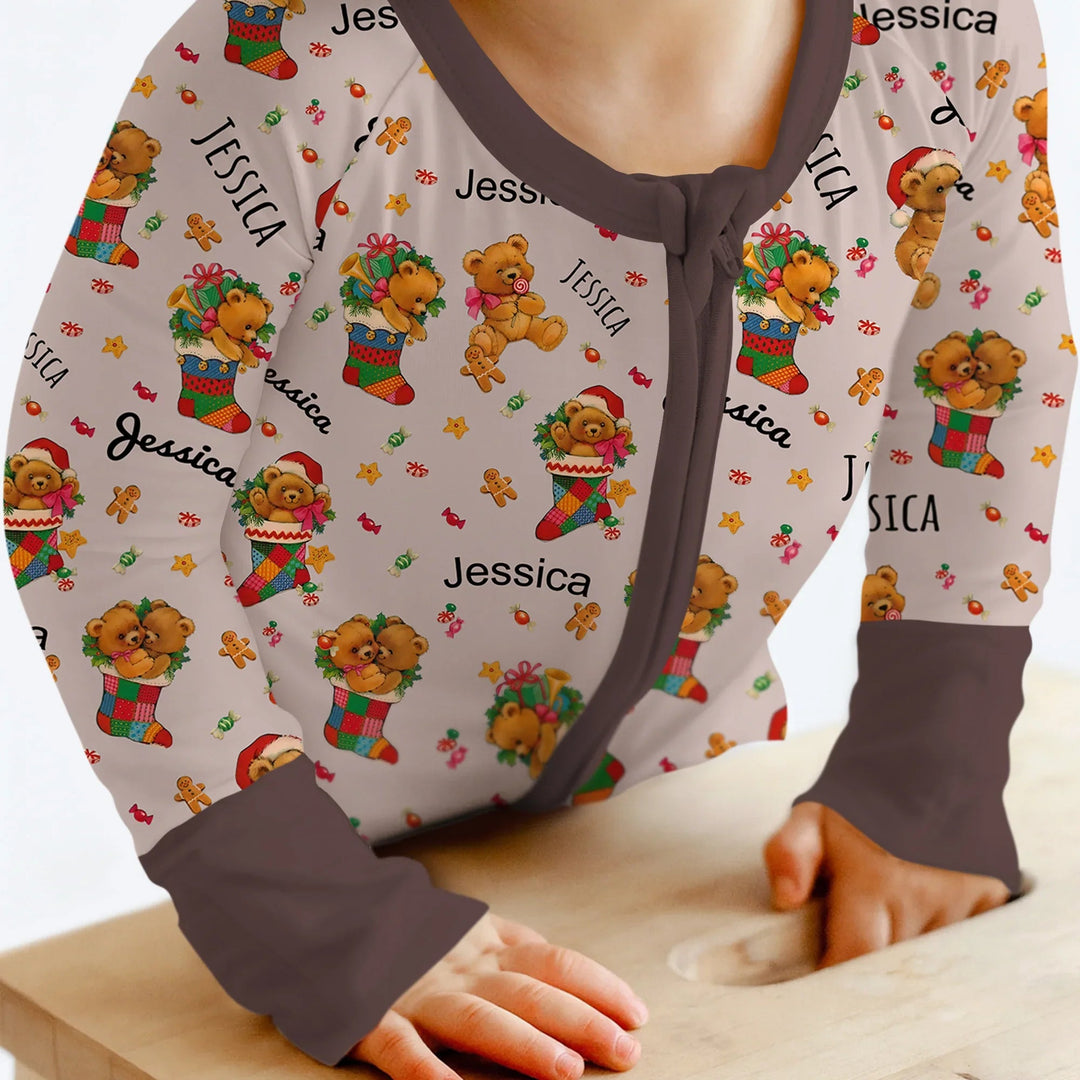 Teddy Bear Merry Christmas Custom Name Convertible Zippy - Zumbamboo