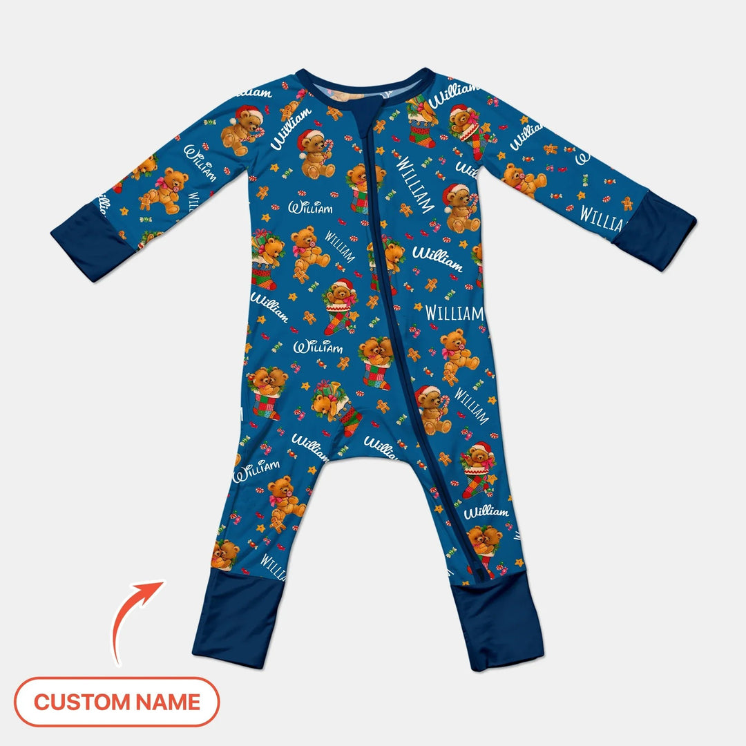 Teddy Bear Merry Christmas Custom Name Convertible Zippy - Zumbamboo