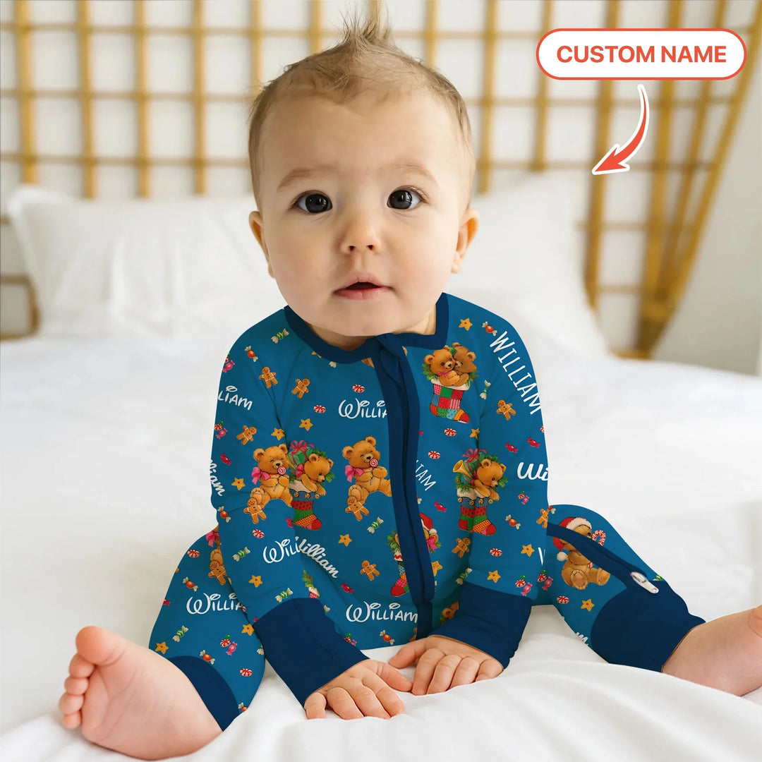 Teddy Bear Merry Christmas Custom Name Convertible Zippy - Zumbamboo