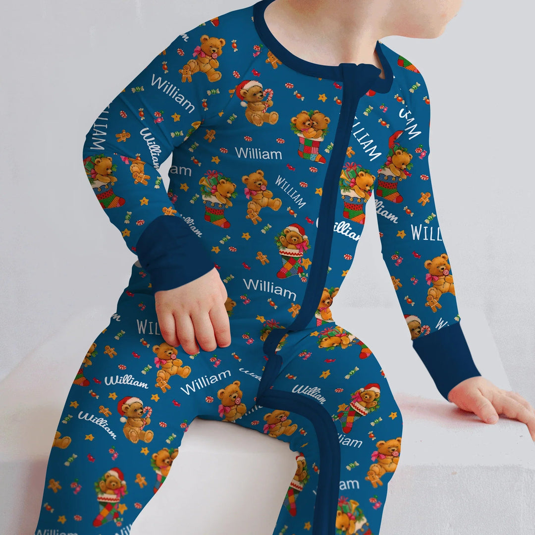 Teddy Bear Merry Christmas Custom Name Convertible Zippy - Zumbamboo