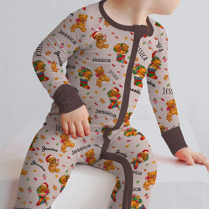 Teddy Bear Merry Christmas Custom Name Convertible Zippy - Zumbamboo