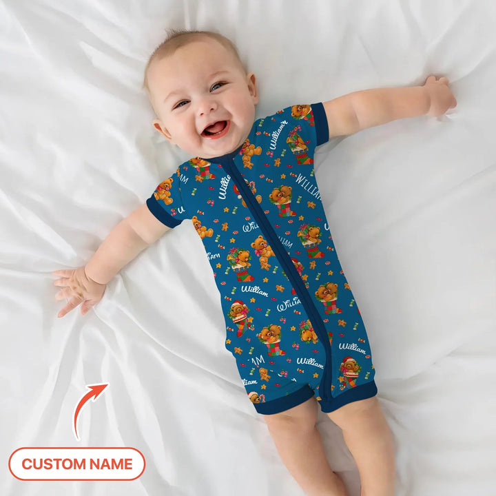 Teddy Bear Merry Christmas Custom Name Shorty Zippy - Zumbamboo