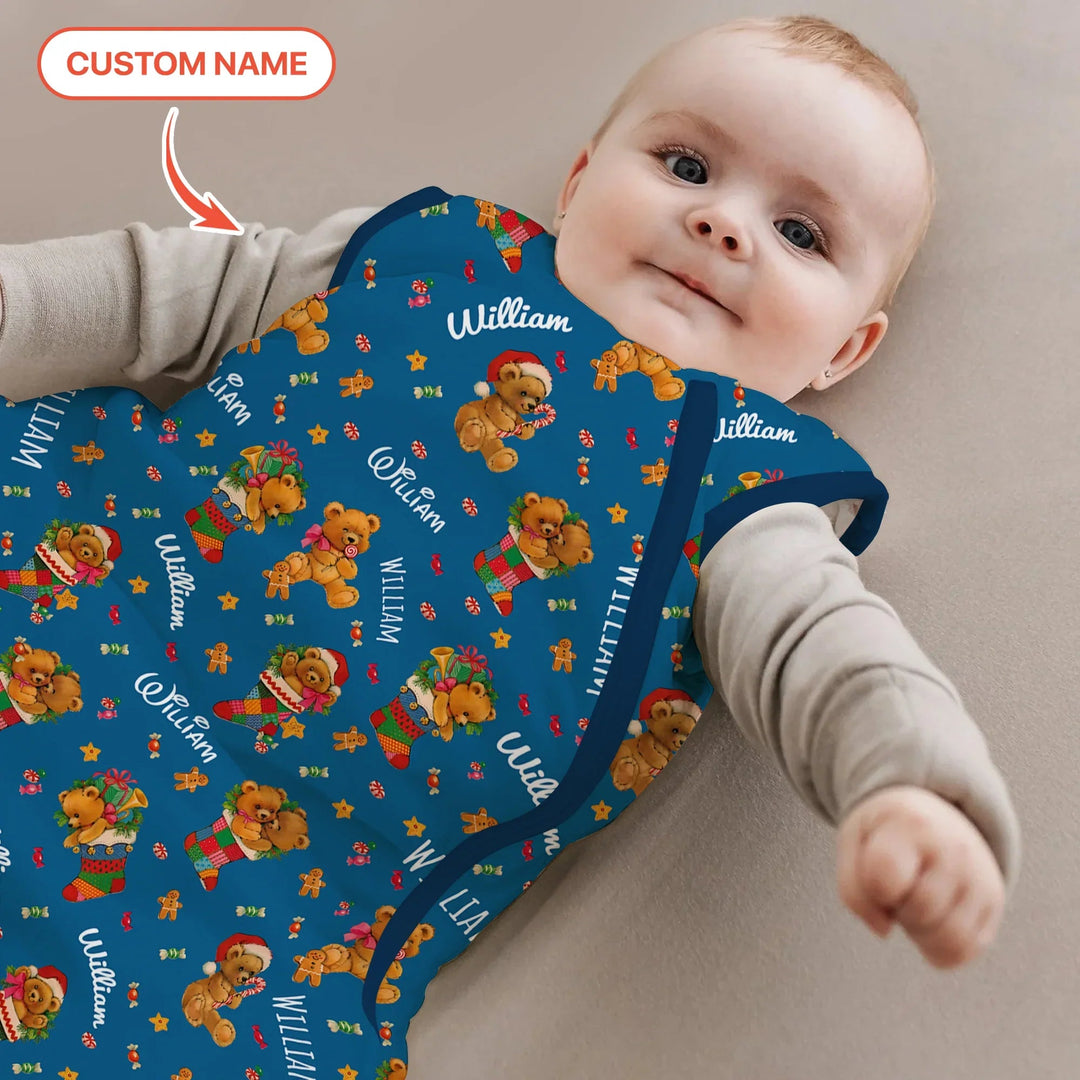 Teddy Bear Merry Christmas Custom Name Sleep Bag - Zumbamboo