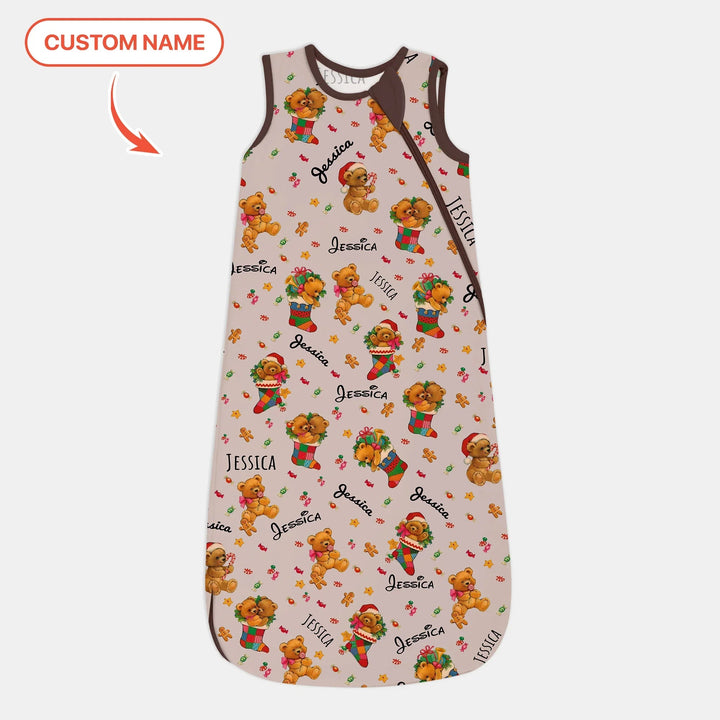 Teddy Bear Merry Christmas Custom Name Sleep Bag - Zumbamboo