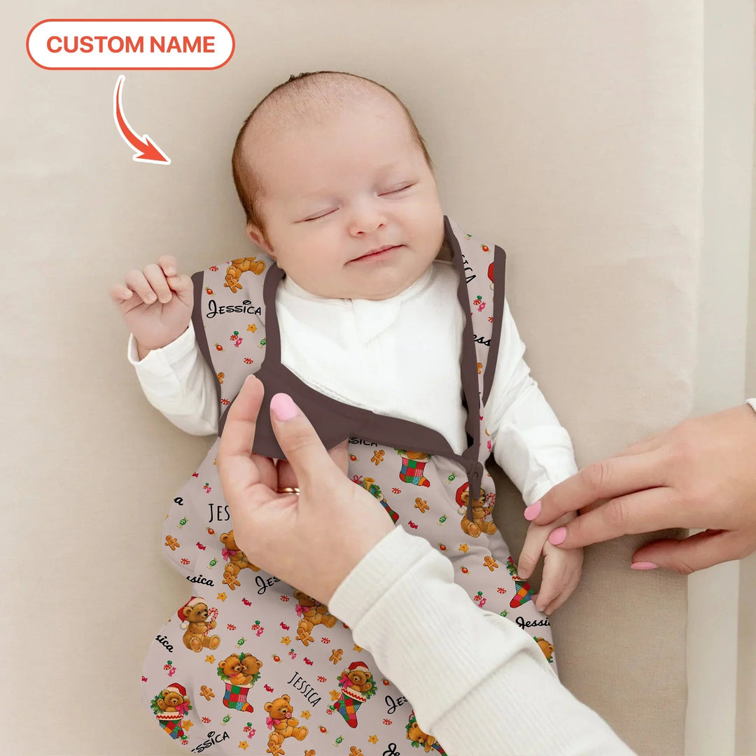 Teddy Bear Merry Christmas Custom Name Sleep Bag - Zumbamboo
