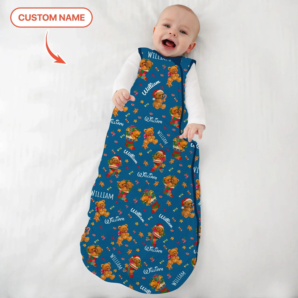 Teddy Bear Merry Christmas Custom Name Sleep Bag - Zumbamboo
