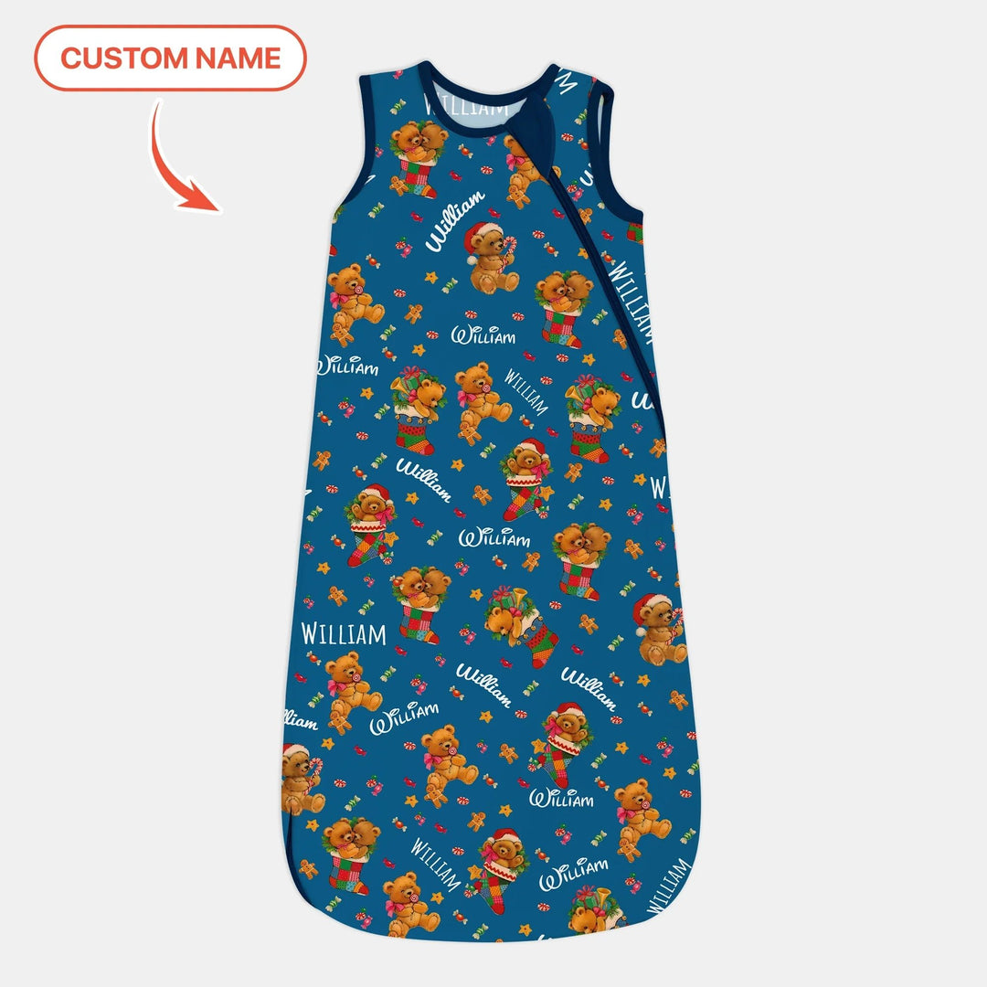 Teddy Bear Merry Christmas Custom Name Sleep Bag - Zumbamboo